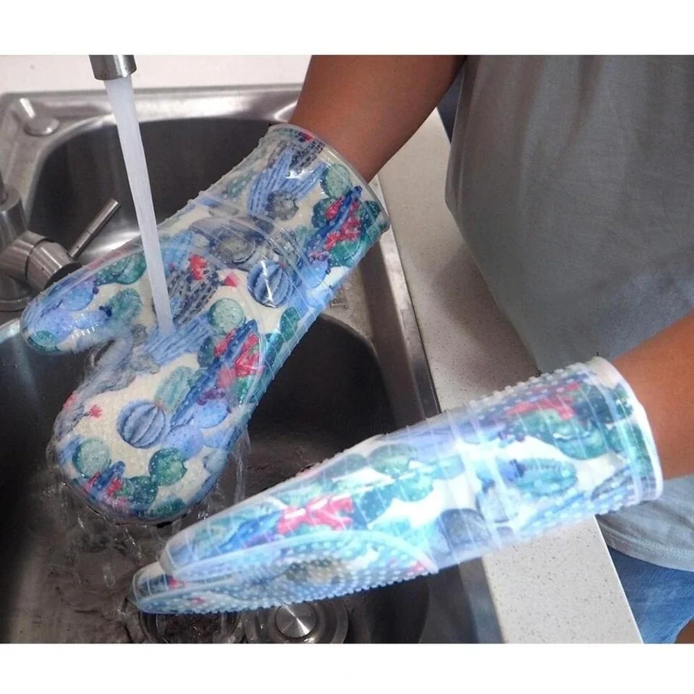 Oven Mitts Cactus Set of 2 Silicone Shell Heat Resistant 500 F KitchenWaterproof